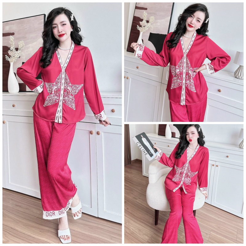 SP_153 Đồ bộ pijama BOLOBALA mặc nhà quần dài áo tay dài chất lụa latin cổ Y mẫu mới cực sang