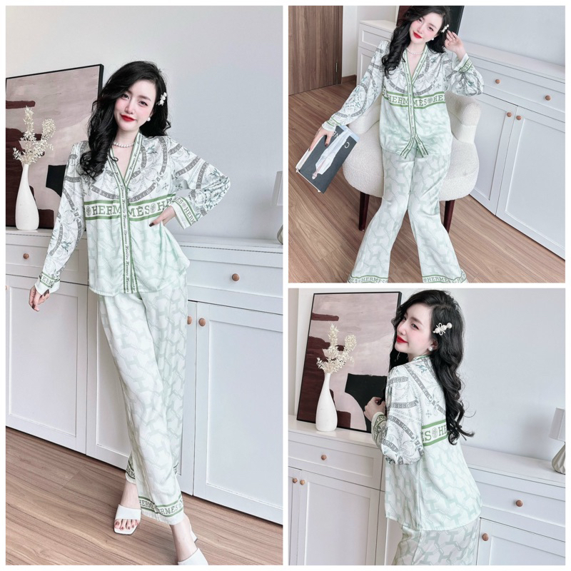 SP_153 Đồ bộ pijama BOLOBALA mặc nhà quần dài áo tay dài chất lụa latin cổ Y mẫu mới cực sang