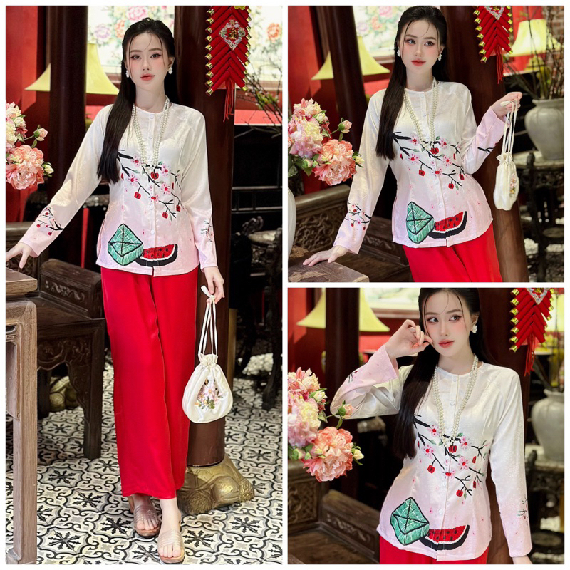 SP_176 ÁO BÀ BA TRUYỀN THỐNG BOLOBALA TAY DÀI CHẤT GẤM HOẠ TIẾT XUÂN GIÁP THÌN 2024 MÀU SẮC RỰC RỠ