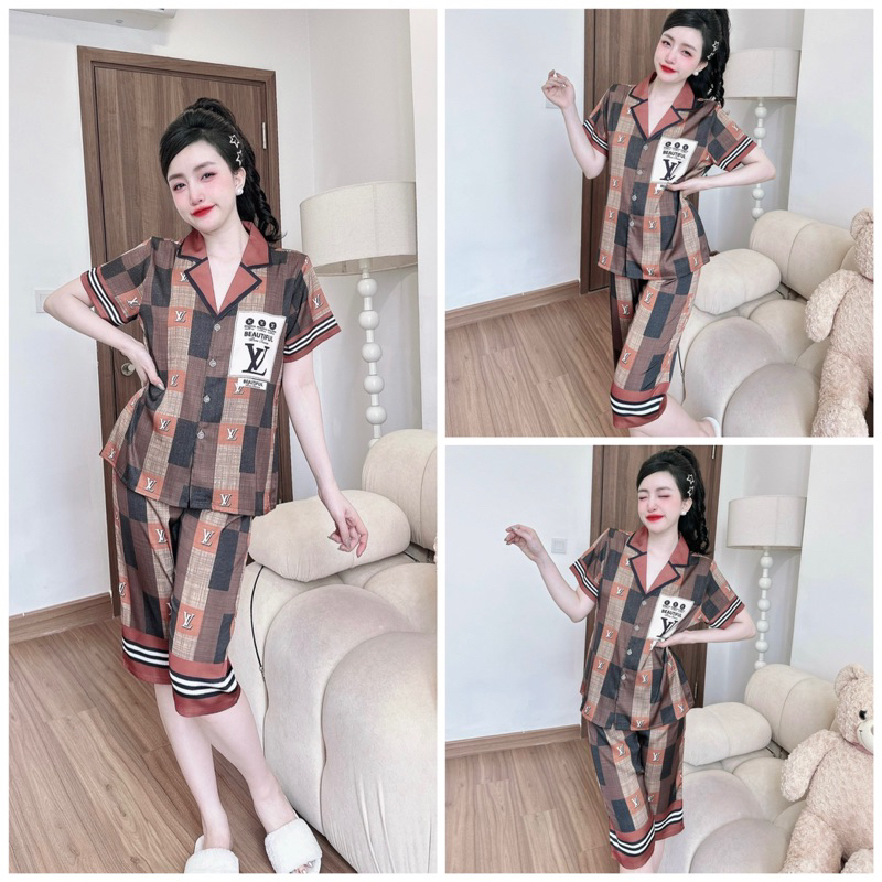 SP_178 Đồ bộ pijama BOLOBALA cho nữ mặc nhà quần lửng áo tay ngắn chất lụa latin cực đẹp, may kĩ