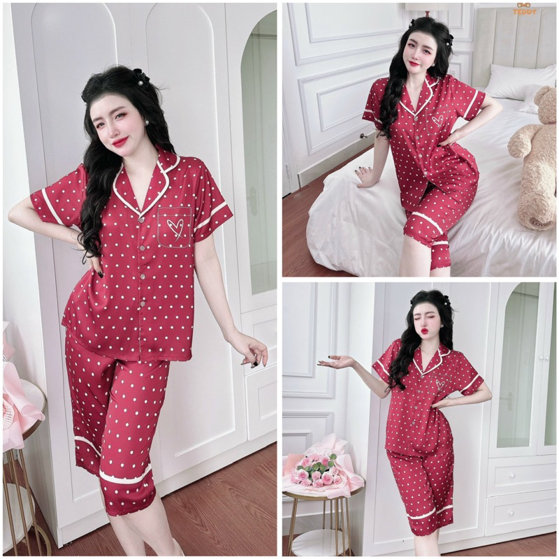 SP_185 Đồ bộ pijama BOLOBALA nữ mặc nhà quần lửng áo tay ngắn chất lụa latin hàng Teddy cực sang, xịn, đẹp