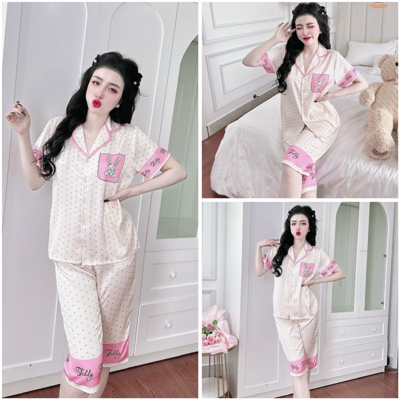 SP_185 Đồ bộ pijama BOLOBALA nữ mặc nhà quần lửng áo tay ngắn chất lụa latin hàng Teddy cực sang, xịn, đẹp