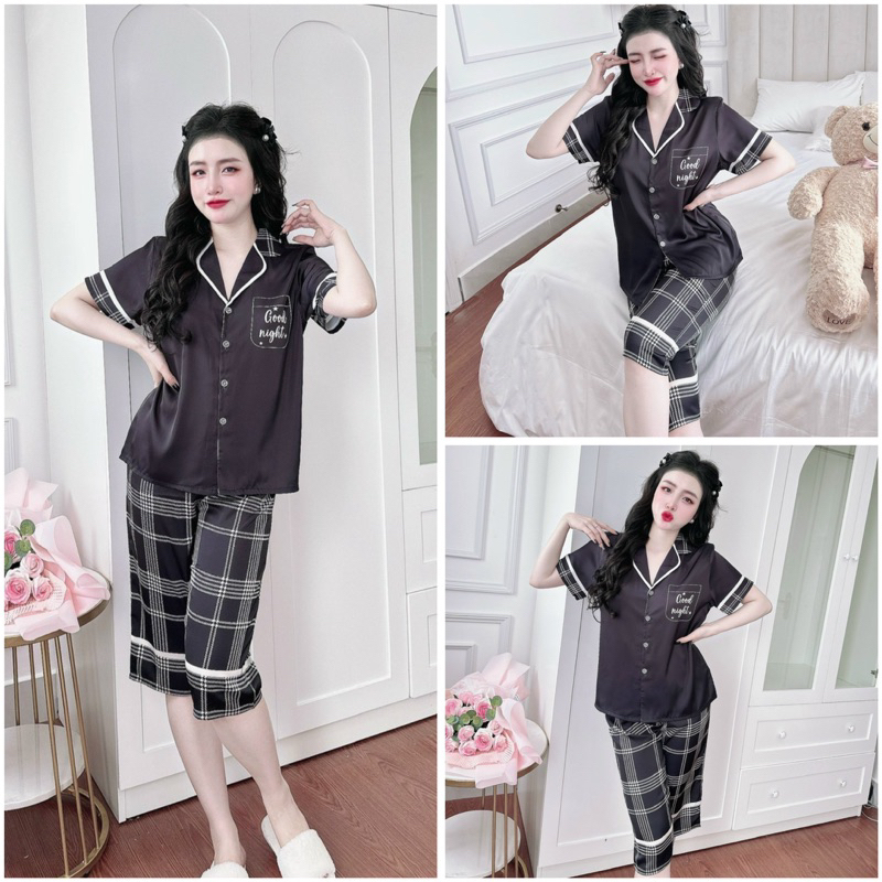 SP_185 Đồ bộ pijama BOLOBALA nữ mặc nhà quần lửng áo tay ngắn chất lụa latin hàng Teddy cực sang, xịn, đẹp