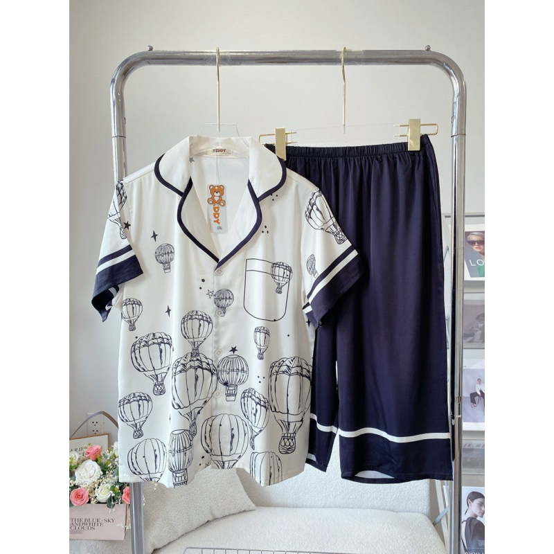 SP_185 Đồ bộ pijama BOLOBALA nữ mặc nhà quần lửng áo tay ngắn chất lụa latin hàng Teddy cực sang, xịn, đẹp