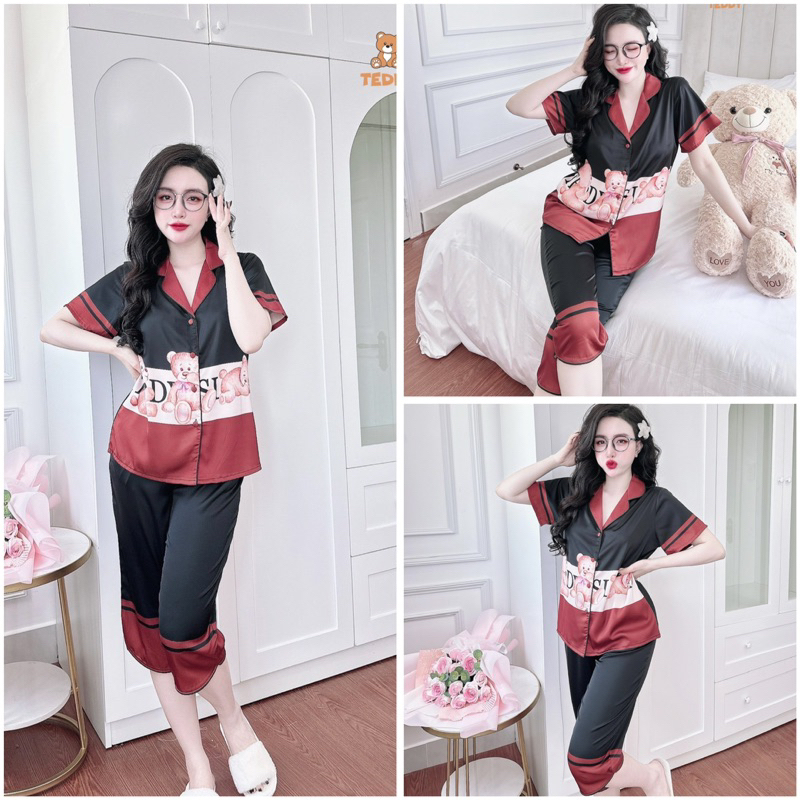 SP_189 Đồ bộ pijama BOLOBALA nữ mặc nhà quần lửng áo tay ngắn hàng Teddy chất lụa latin xịn, đẹp, mát