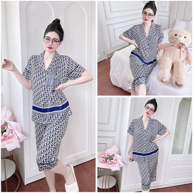 SP_192 Đồ bộ pijama BOLOBALA nữ mặc nhà quần lửng áo tay ngắn hàng Teddy chất lụa latin hoạ tiết cute