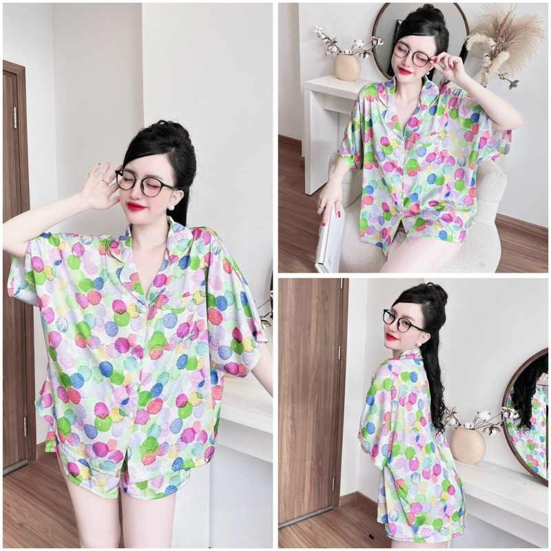 SP_203 Đồ bộ pijama BOLOBALA nữ mặc nhà quần đùi áo tay ngắn chất lụa latin Lady phom cánh dơi siêu xinh