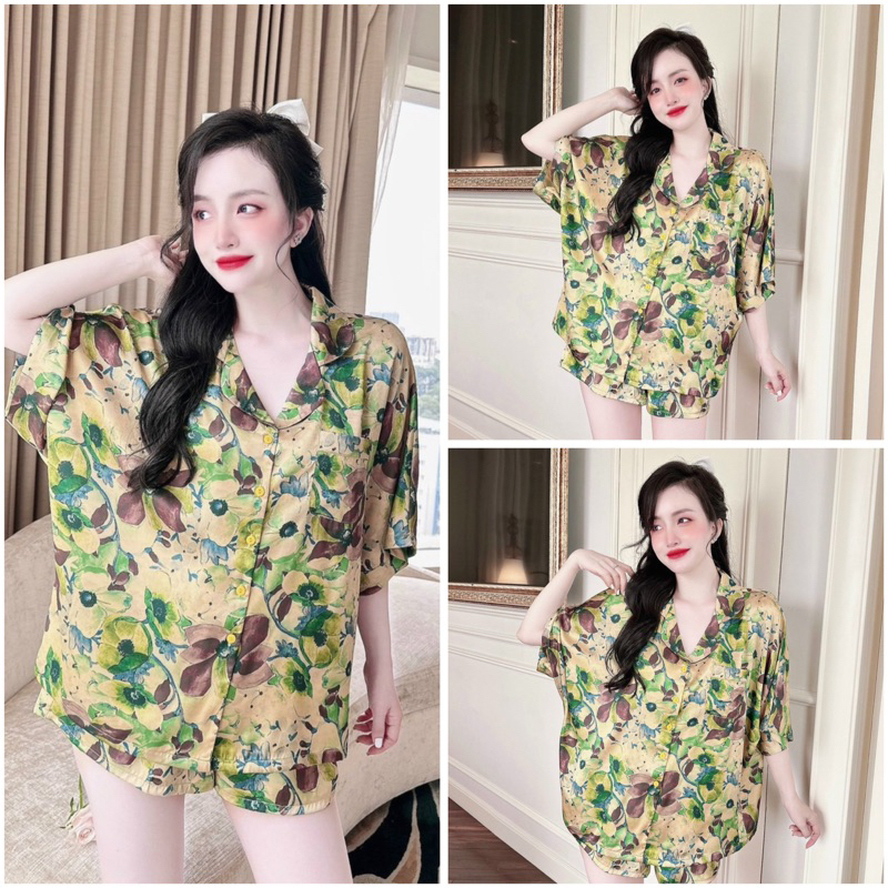 SP_203 Đồ bộ pijama BOLOBALA nữ mặc nhà quần đùi áo tay ngắn chất lụa latin Lady phom cánh dơi siêu xinh