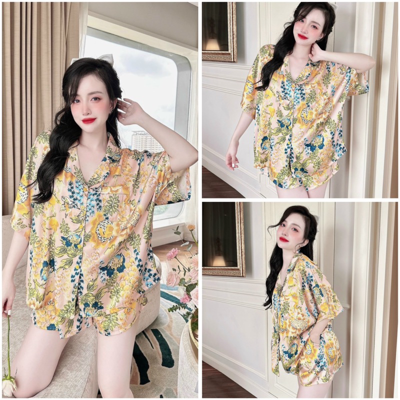 SP_203 Đồ bộ pijama BOLOBALA nữ mặc nhà quần đùi áo tay ngắn chất lụa latin Lady phom cánh dơi siêu xinh