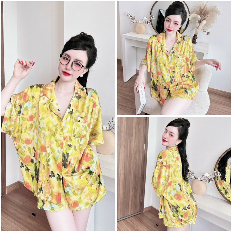 SP_203 Đồ bộ pijama BOLOBALA nữ mặc nhà quần đùi áo tay ngắn chất lụa latin Lady phom cánh dơi siêu xinh