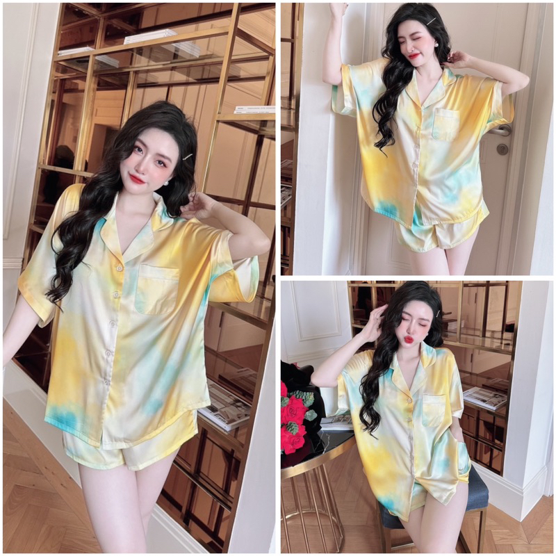 SP_203 Đồ bộ pijama BOLOBALA nữ mặc nhà quần đùi áo tay ngắn chất lụa latin Lady phom cánh dơi siêu xinh