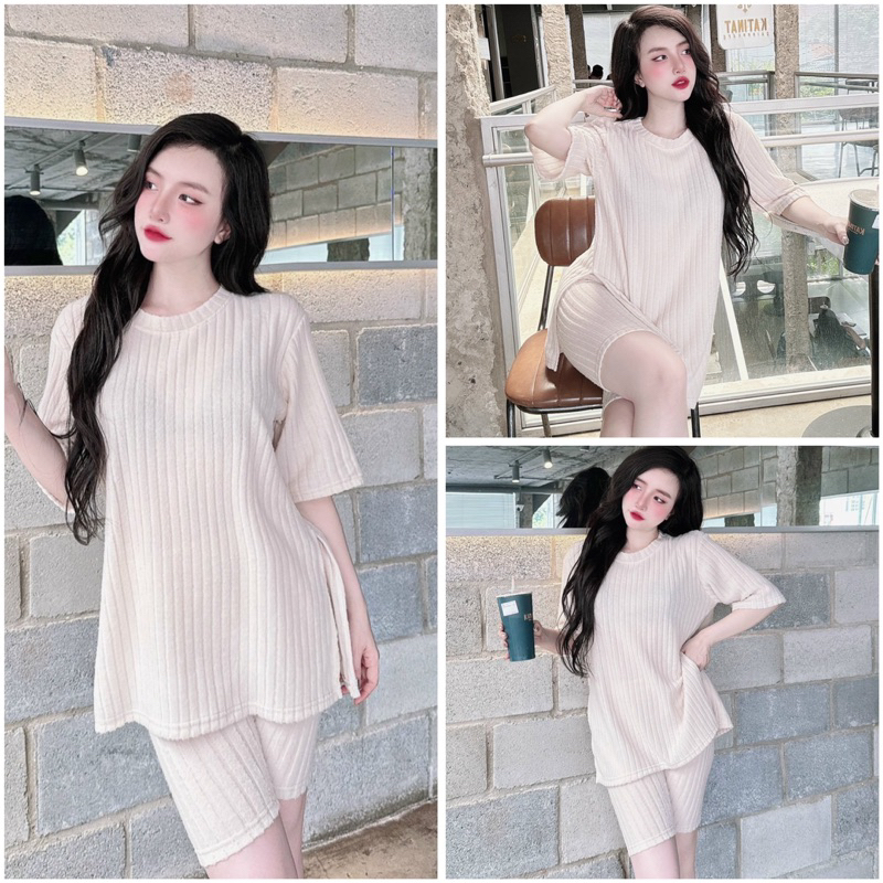 SP_204 Đồ bộ BOLOBALA nữ mặc nhà quần lửng ngố áo tay ngắn chất thun len dệt Lady cực thoải mái