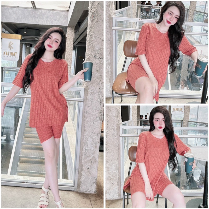 SP_204 Đồ bộ BOLOBALA nữ mặc nhà quần lửng ngố áo tay ngắn chất thun len dệt Lady cực thoải mái
