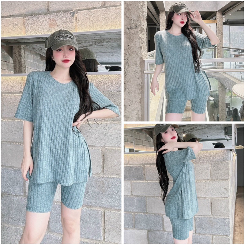 SP_204 Đồ bộ BOLOBALA nữ mặc nhà quần lửng ngố áo tay ngắn chất thun len dệt Lady cực thoải mái