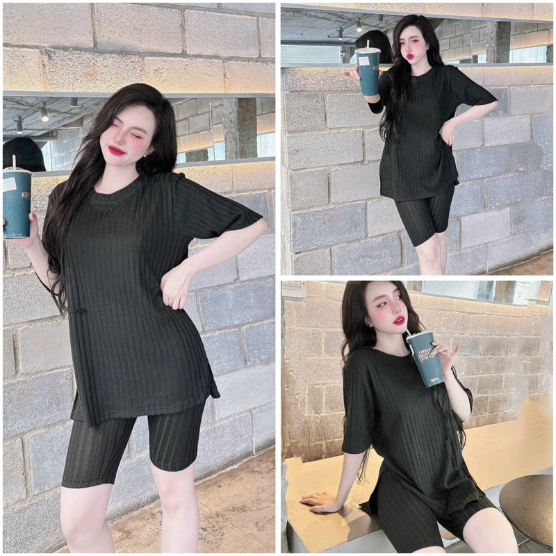 SP_204 Đồ bộ BOLOBALA nữ mặc nhà quần lửng ngố áo tay ngắn chất thun len dệt Lady cực thoải mái