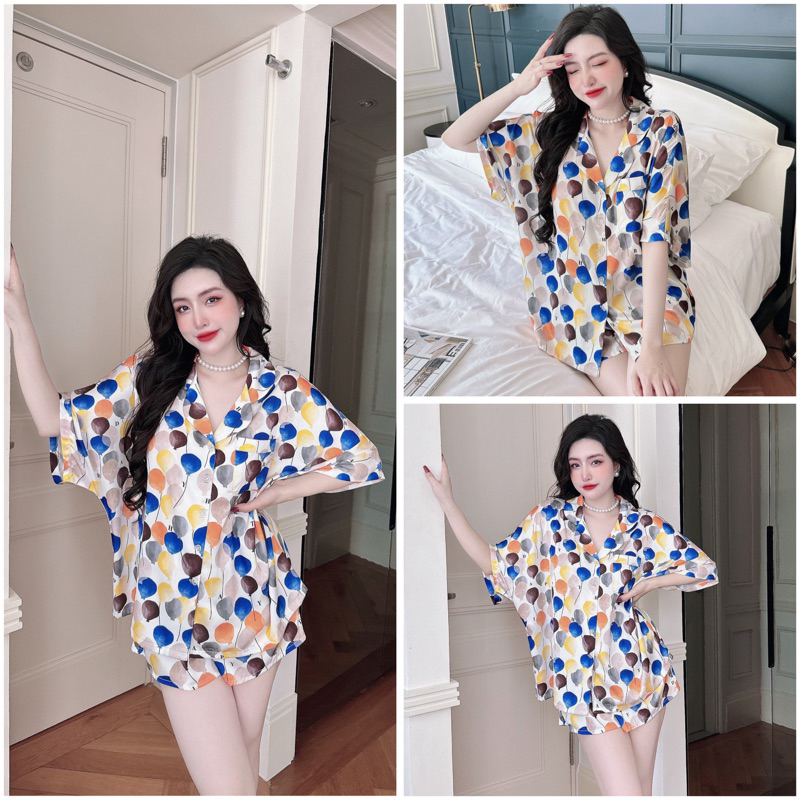 SP_203 Đồ bộ pijama BOLOBALA nữ mặc nhà quần đùi áo tay ngắn chất lụa latin Lady phom cánh dơi siêu xinh