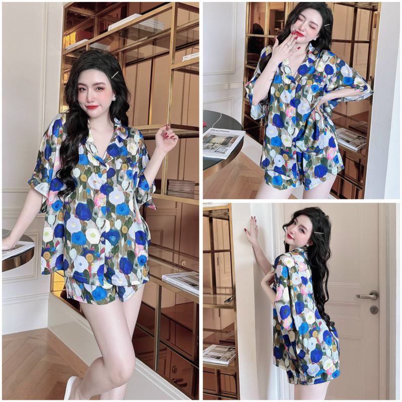 SP_203 Đồ bộ pijama BOLOBALA nữ mặc nhà quần đùi áo tay ngắn chất lụa latin Lady phom cánh dơi siêu xinh