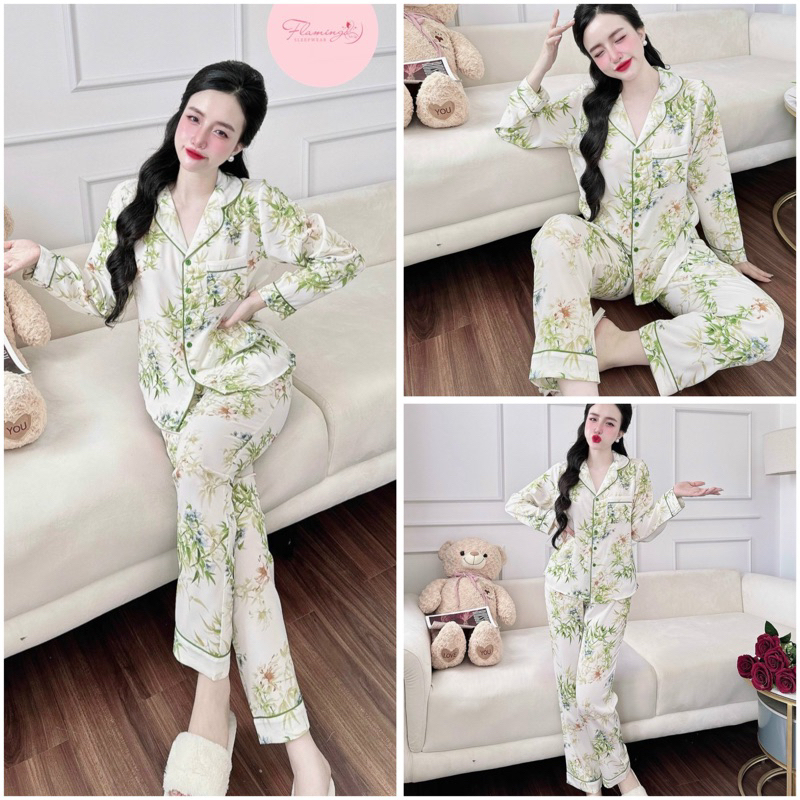 SP_205 Đồ bộ pijama BOLOBALA nữ mặc nhà quần dài áo tay ngắn chất lụa mango Flamingo cực sang