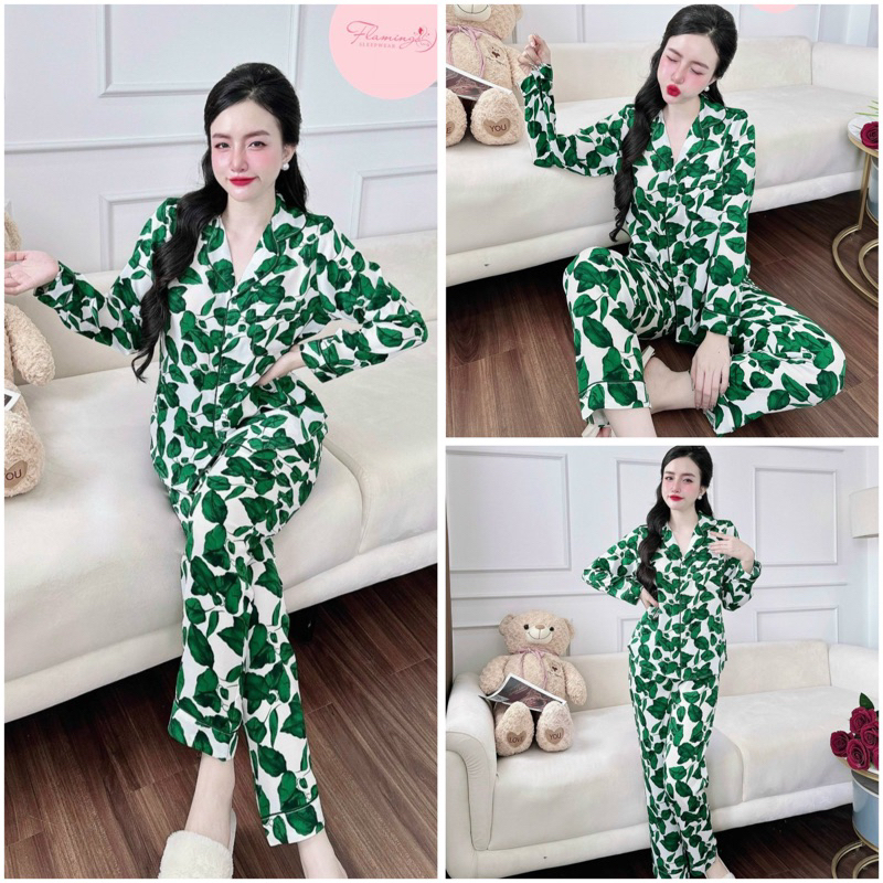 SP_205 Đồ bộ pijama BOLOBALA nữ mặc nhà quần dài áo tay ngắn chất lụa mango Flamingo cực sang