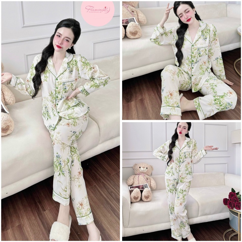 SP_205 Đồ bộ pijama BOLOBALA nữ mặc nhà quần dài áo tay ngắn chất lụa mango Flamingo cực sang