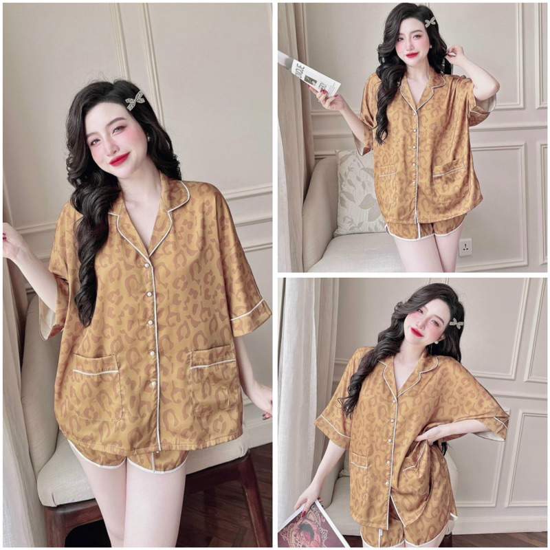 SP_209 Đồ bộ pijama BOLOBALA nữ mặc nhà quần đùi áo cánh dơi tay ngắn Lady chất lụa latin cao cấp, nút ngọc có 2 túi
