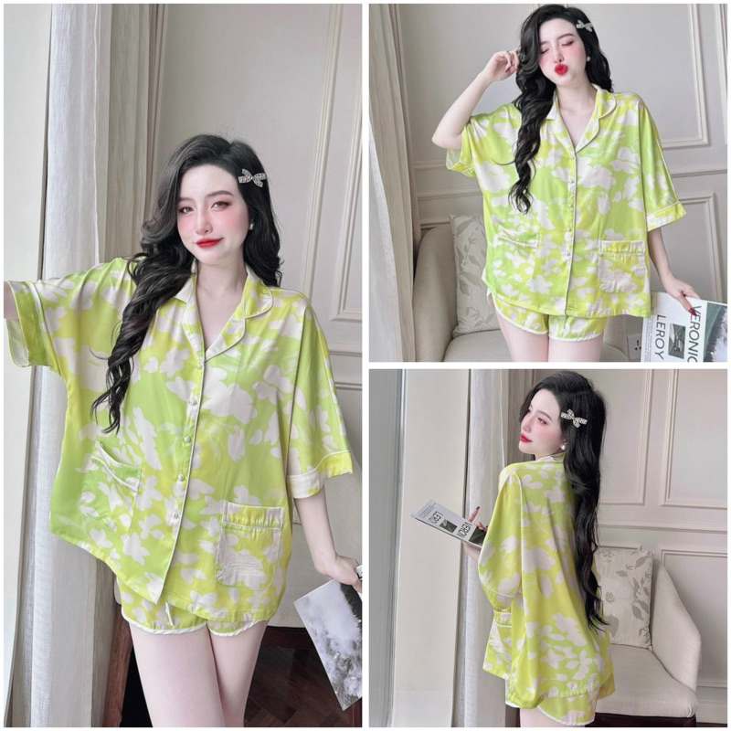 SP_209 Đồ bộ pijama BOLOBALA nữ mặc nhà quần đùi áo cánh dơi tay ngắn Lady chất lụa latin cao cấp, nút ngọc có 2 túi
