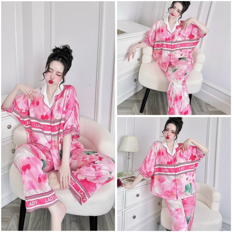 SP_210 Đồ bộ pijama BOLOBALA nữ mặc nhà quần dài áo cánh dơi tay ngắn Lady chất lụa latin cao cấp, mẫu mới