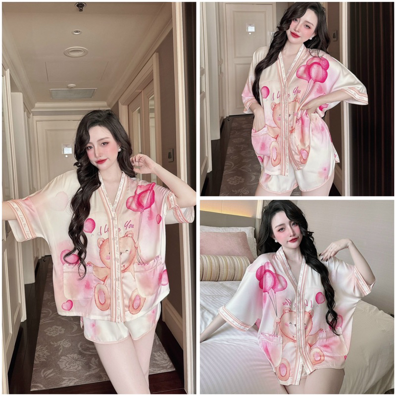 Đồ bộ pijama BOLOBALA nữ mặc nhà SP_211 quần đùi áo cánh dơi tay ngắn cổ Y Lady chất lụa latin cao cấp, sang xịn