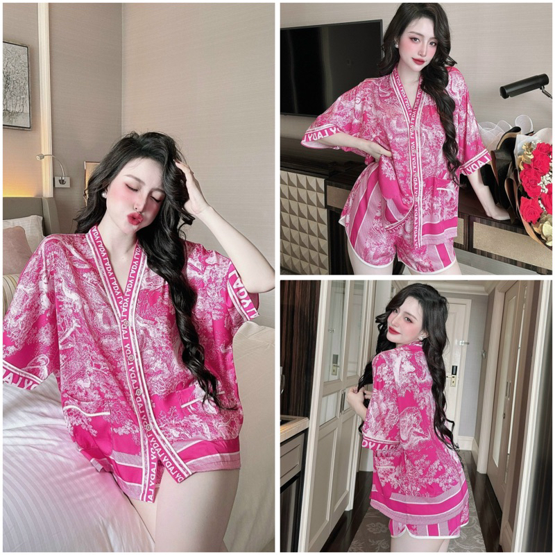 Đồ bộ pijama BOLOBALA nữ mặc nhà SP_211 quần đùi áo cánh dơi tay ngắn cổ Y Lady chất lụa latin cao cấp, sang xịn