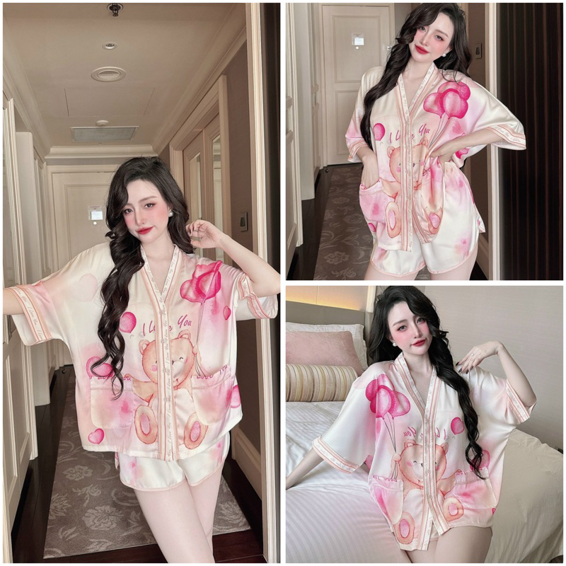 Đồ bộ pijama BOLOBALA nữ mặc nhà SP_211 quần đùi áo cánh dơi tay ngắn cổ Y Lady chất lụa latin cao cấp, sang xịn