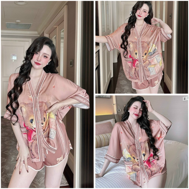 Đồ bộ pijama BOLOBALA nữ mặc nhà SP_211 quần đùi áo cánh dơi tay ngắn cổ Y Lady chất lụa latin cao cấp, sang xịn