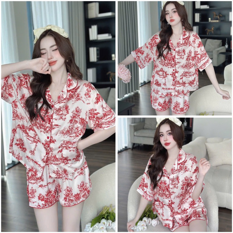 SP_215 Đồ bộ pijama BOLOBALA nữ mặc nhà quần đùi áo tay ngắn chất lụa latin Lady phom cánh dơi siêu hot
