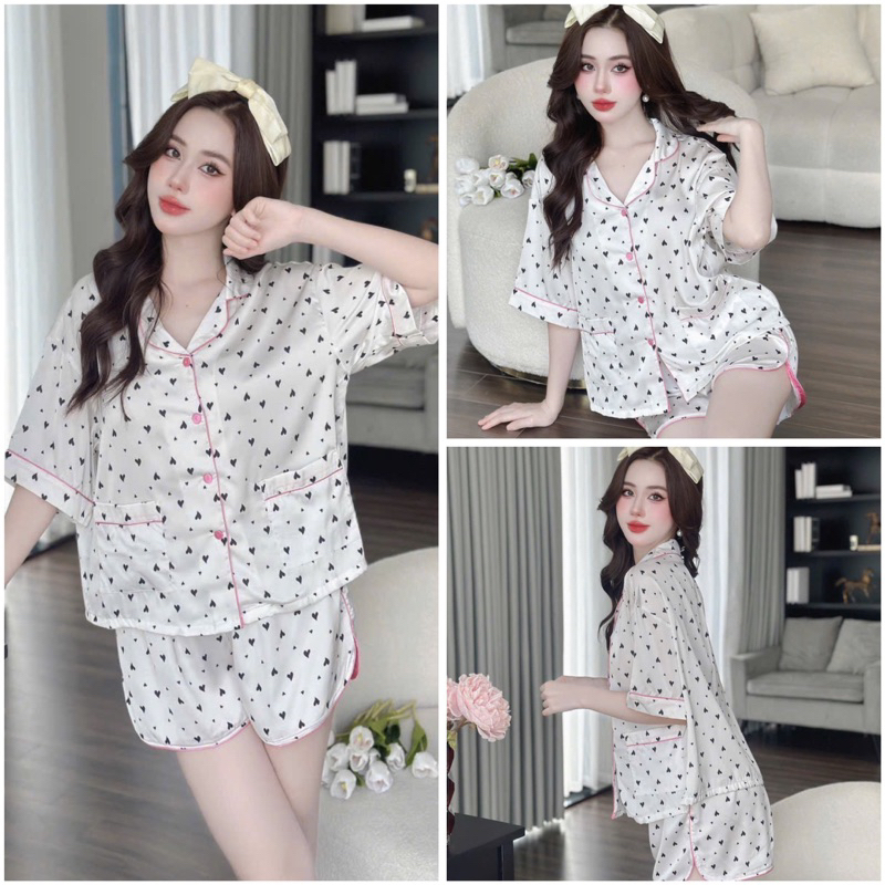 SP_215 Đồ bộ pijama BOLOBALA nữ mặc nhà quần đùi áo tay ngắn chất lụa latin Lady phom cánh dơi siêu hot