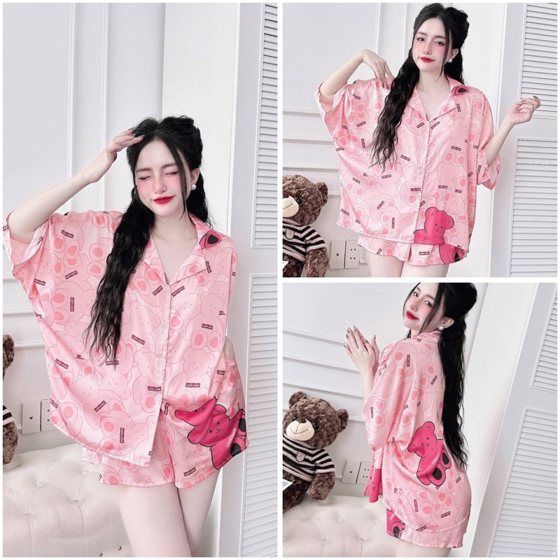 SP_217 Đồ bộ pijama BOLOBALA nữ mặc nhà quần đùi áo tay ngắn phom cánh dơi chất lụa latin hoạ tiết dễ thương, nhẹ nhàng