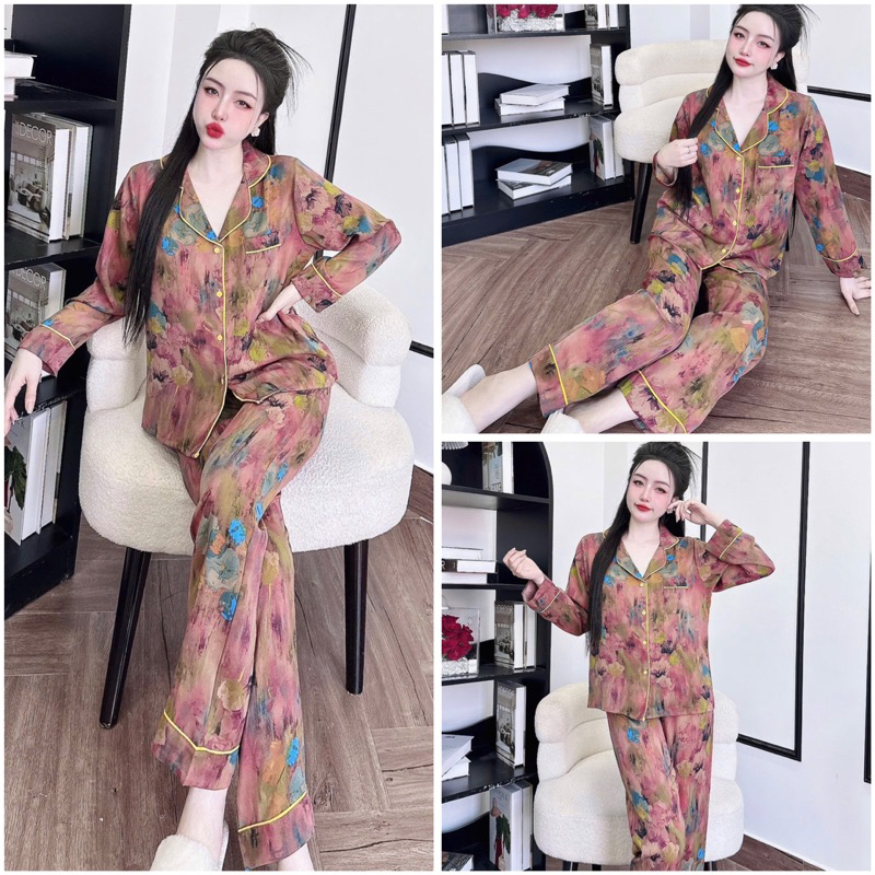 Đồ bộ pijama BOLOBALA nữ SP_240 mặc nhà quần dài áo tay dài phom truyền thống chất lụa mango