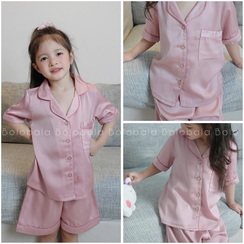 Bộ pijama Bolobala cho bé gái, bé trai mặc nhà lụa cao cấp quần đùi áo tay ngắn SP_242 màu trơn, hàng xịn, may đẹp