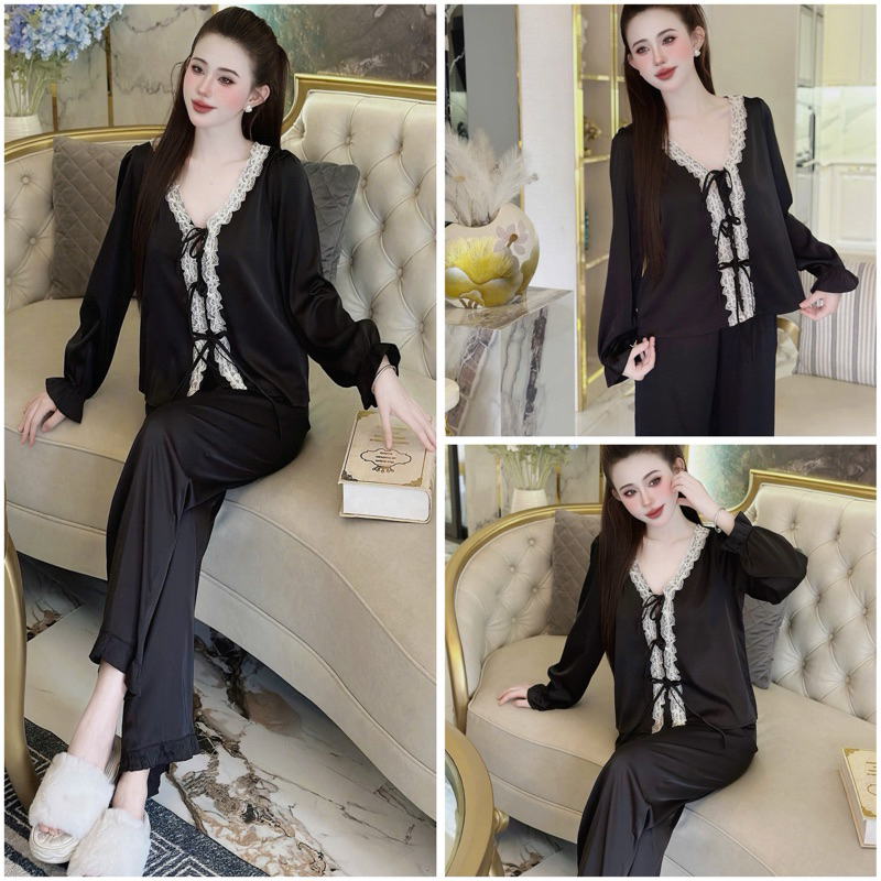 Đồ bộ pijama nữ tiểu thư Bolobala, bộ ngủ lụa mặc nhà SP_245 quần dài áo tay dài hàng Lady phối ren mềm điệu đà, nữ tính