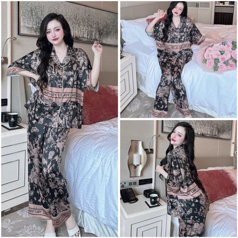 SP_223 Đồ bộ pijama BOLOBALA nữ mặc nhà quần dài áo tay ngắn phom cánh dơi chất lụa latin phối hoạ tiết