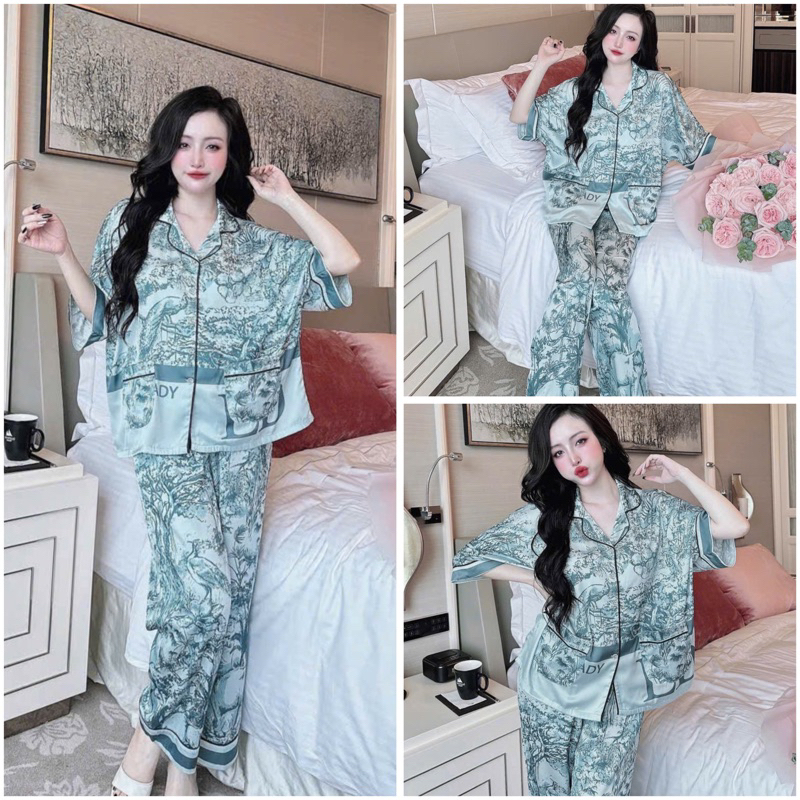 SP_223 Đồ bộ pijama BOLOBALA nữ mặc nhà quần dài áo tay ngắn phom cánh dơi chất lụa latin phối hoạ tiết