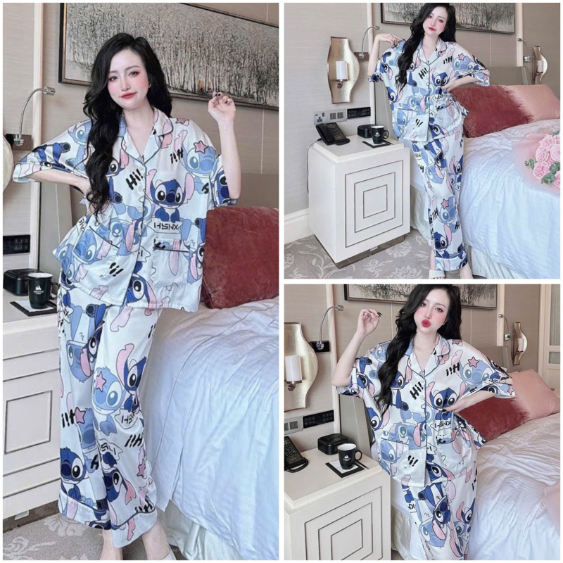 SP_223 Đồ bộ pijama BOLOBALA nữ mặc nhà quần dài áo tay ngắn phom cánh dơi chất lụa latin phối hoạ tiết