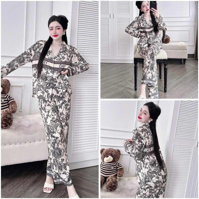 SP_227 Đồ bộ pijama BOLOBALA nữ mặc nhà quần dài áo tay dài phom truyền thống chất lụa vân ẩn cao cấp