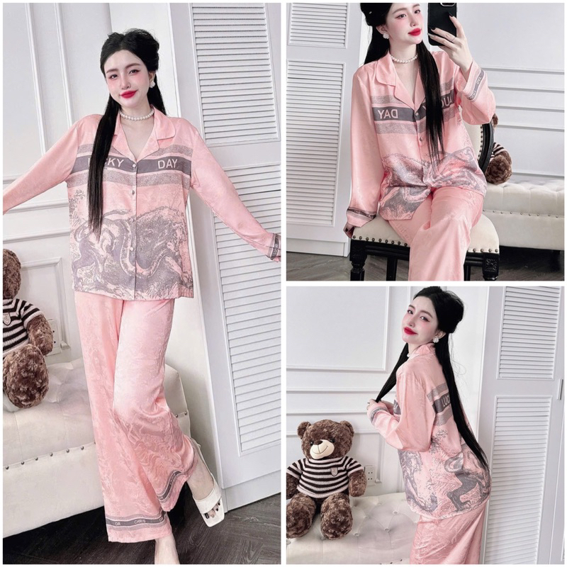 SP_227 Đồ bộ pijama BOLOBALA nữ mặc nhà quần dài áo tay dài phom truyền thống chất lụa vân ẩn cao cấp