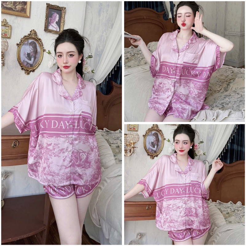 Bộ pijama nữ lụa latin Bolobala, đồ bộ mặc nhà lụa cộc áo tay ngắn SP_228 Lady form cánh dơi siêu sang