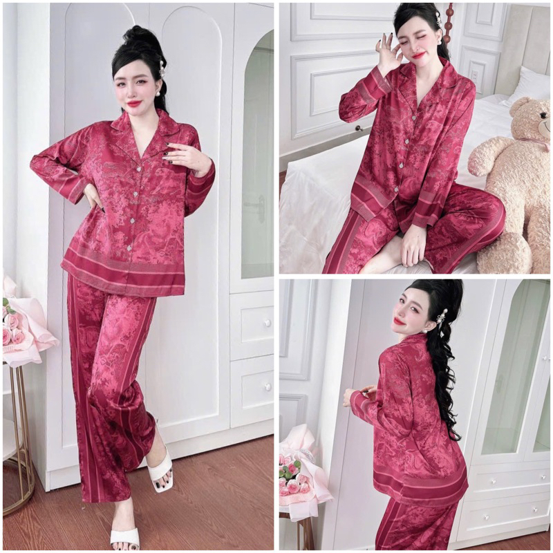 Bộ pijama nữ lụa latin Bolobala, đồ bộ mặc nhà lụa quần dài áo tay dài SP_229 hoạ tiết rừng siêu sang, siêu đẹp
