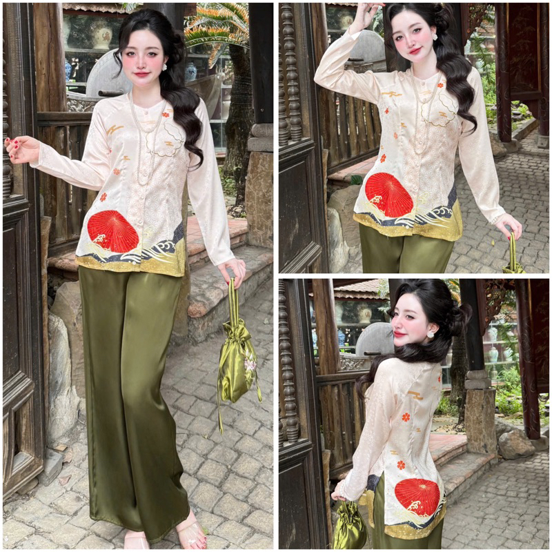 BỘ ÁO BÀ BA TRUYỀN THỐNG GẤM SP_238 HÀNG BUNNY HOẠ TIẾT MÀU SẮC RỰC RỠ