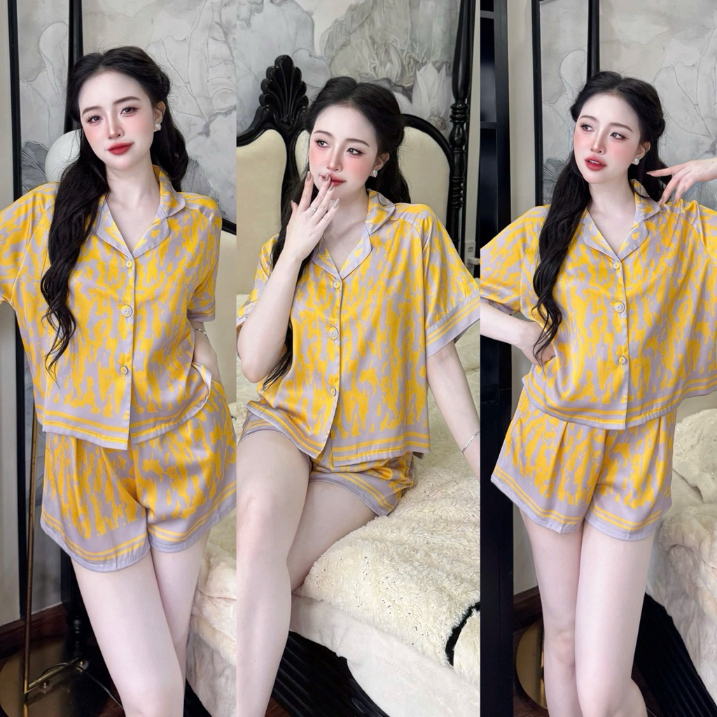 Đồ bộ pijama BOLOBALA mặc nhà SP_257 hoạ tiết beo vàng chất lụa latin cực sang xịn mịn