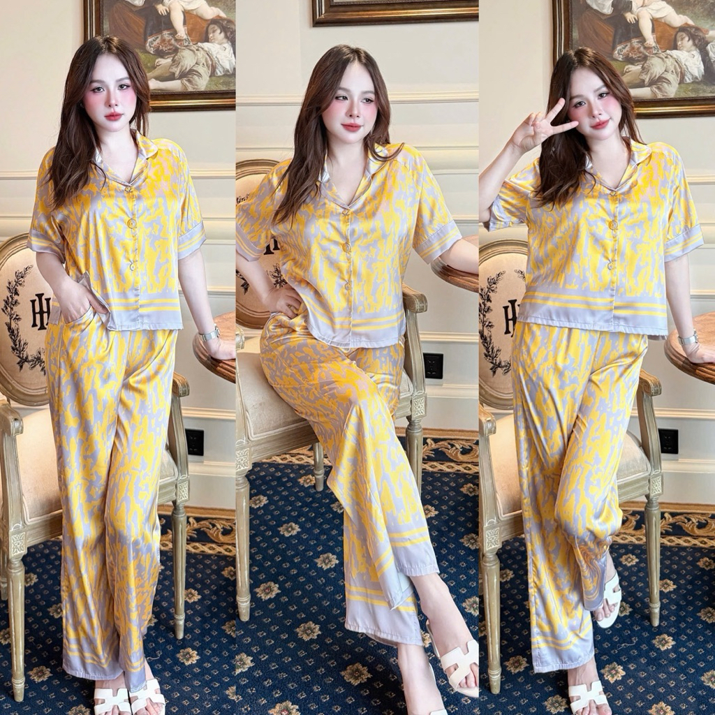 Đồ bộ pijama BOLOBALA mặc nhà SP_257 hoạ tiết beo vàng chất lụa latin cực sang xịn mịn