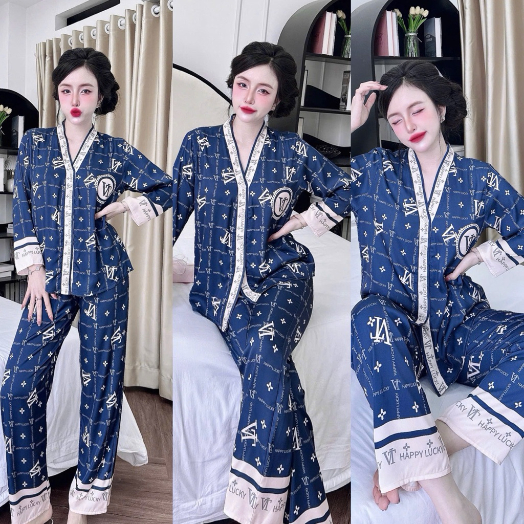 Đồ bộ pijama BOLOBALA mặc nhà SP_259 quần dài áo tay dài chất lụa latin thiết kết cổ Y sang trọng