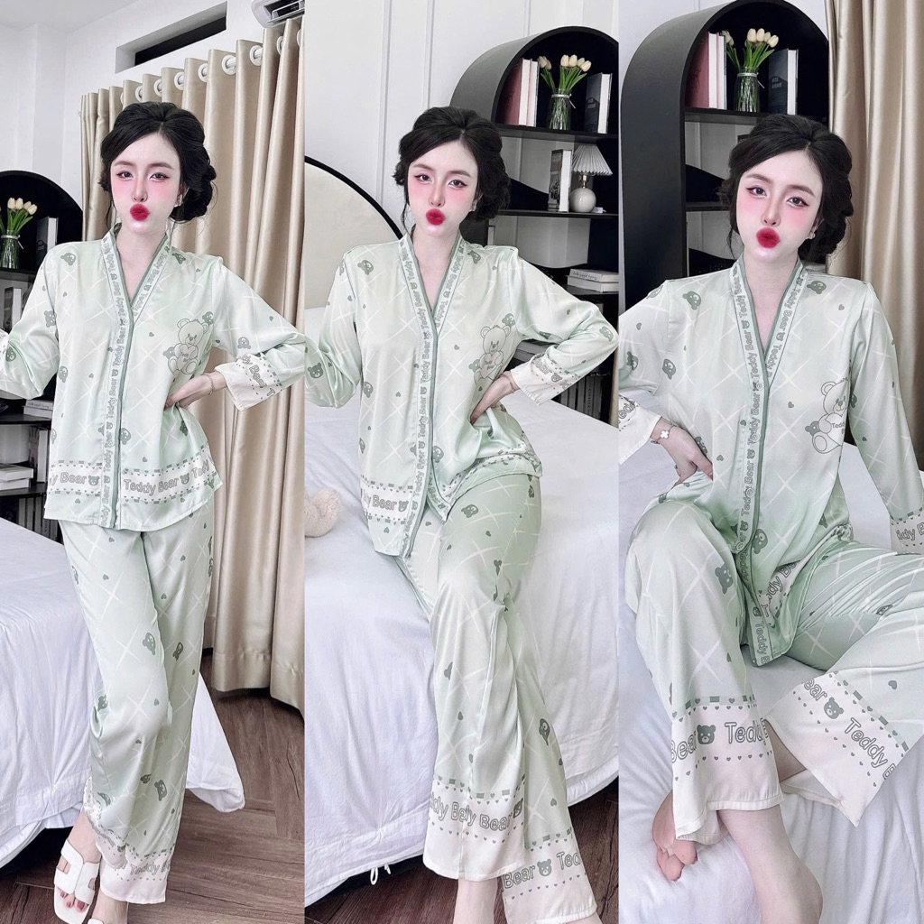Đồ bộ pijama BOLOBALA mặc nhà SP_259 quần dài áo tay dài chất lụa latin thiết kết cổ Y sang trọng