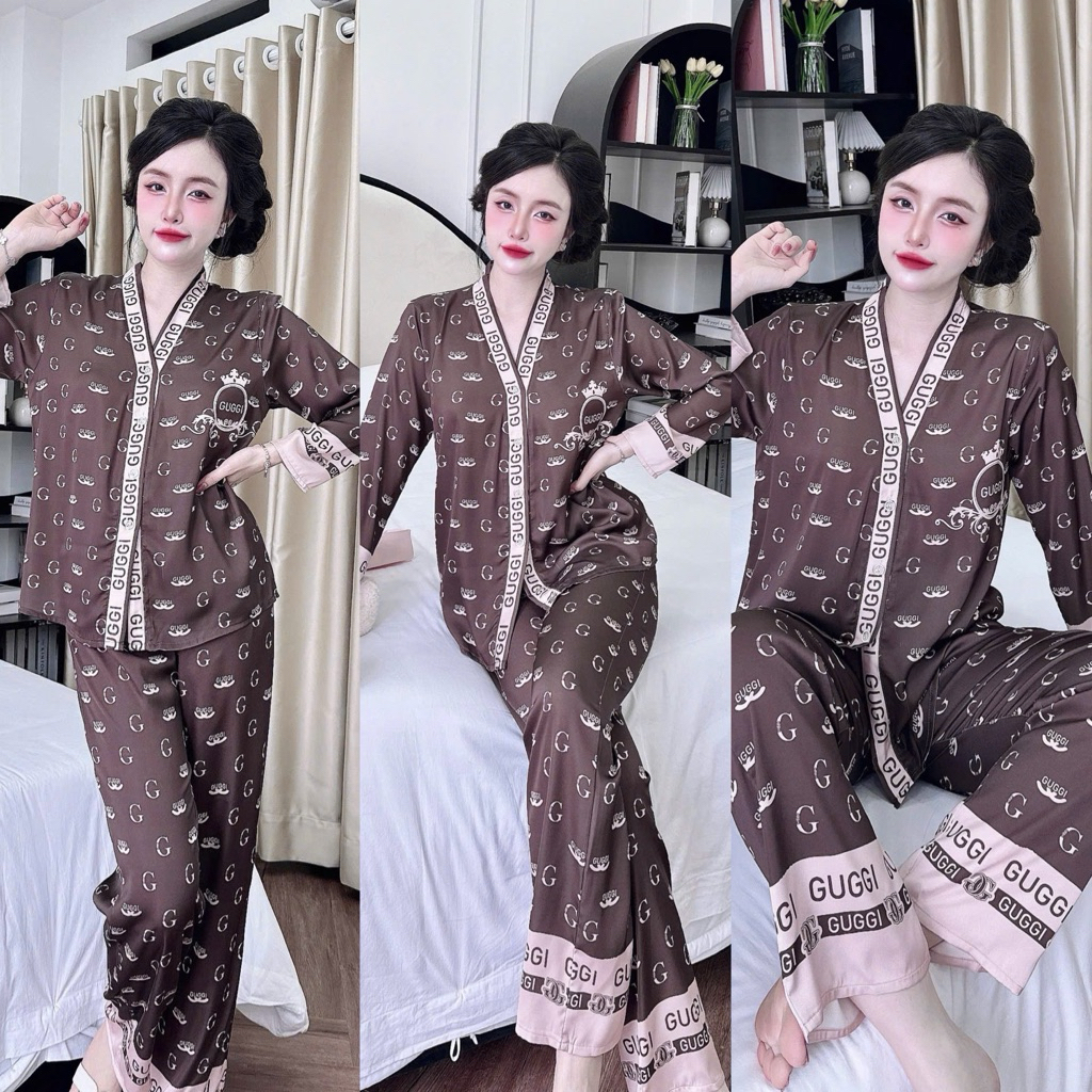 Đồ bộ pijama BOLOBALA mặc nhà SP_259 quần dài áo tay dài chất lụa latin thiết kết cổ Y sang trọng